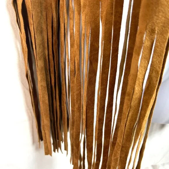 Sleeveless Suede Fringe Boho Vest Flower Cutout Design Belle Tweed XL Brown - Picture 5 of 11